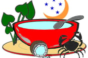 a bowl of soup with a crab spider on it
