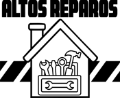 Logotipo da Altos Reparos, inclui uma casa com ferramentas, simbolizando serviços de qualidade.