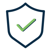 A shield with a green tick