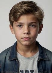 Portrait of a young boy with a blue shirt and a denim jacket