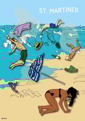 Maho Breeze by Raymond Bowen - people and belongings swept by an aeroplane taking off