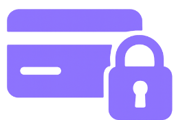 Purple icon of a credit card with a padlock, representing anonymous and secure payment.