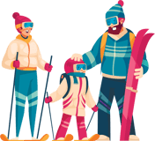 A family skiing