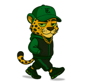 Leopardo Fresh CBD caminando con gorra y sudadera