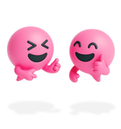 Two cheerful Blabit bubbles with closed happy eyes giving thumbs up gestures