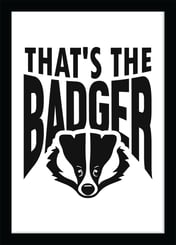 an illustration of a badger's head below the words That's the Badger