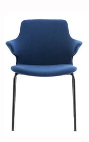 Blue Dora chair with curved armrest shell and black legs