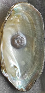 "10mm white flower-shaped designer cultured pearl with nucleus–artisanal finish-Globally tradable"