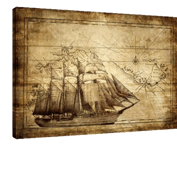 Old Map Clipper Ship Wall Art