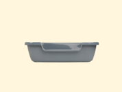 a gray plastic container with a plastic lid and a plastic container with a plastic lid
