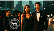 Elegant couple stepping out of luxury car in Bangkok at night with private chauffeur service
