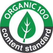 a green and black organic product logo with a leaf