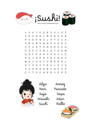 Sushi sopa de letras para niños 
