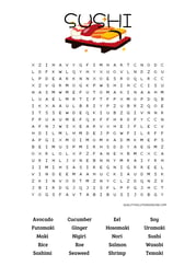 Sushi advanced printable word search 