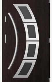 a modern door with a curved glass door