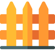 logo d'une cloture avec trois bout de bois orange et jaune 