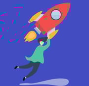 personnage accroché à une fusée