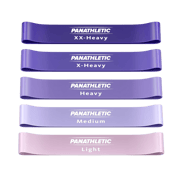 Set van vijf Panathletic weerstandsbanden in verschillende kleuren (groen, blauw, geel, rood, zwart)