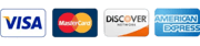 Accepted payment methods: Visa, MasterCard, Discover, and American Express credit card logos.