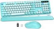 Wireless Keyboard and Mouse Combo, Colorful Keyboard with Round Keycaps, Full-Size Retro Typewriter 