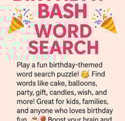 Birthday Bash Word Search 