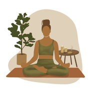 a woman sitting in a yoga pose meditating in a calm environment