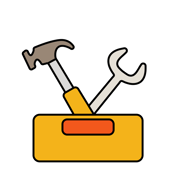 a toolbox with a hammer and wrench or spanner