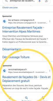 Nous voyons la seconde position dans le moteur de recherche google du site Rénov Habitat Paca