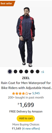 ZEEL RAINCOAT from amazon , description of product 