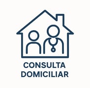 Ícone de duas pessoas em uma casa que representa o atendimento domiciliar.