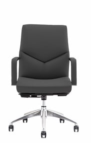 Mid-back black executive chair with soft armrests and swivel base