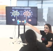 Me presenting UX to the developers with a Joker makeup on