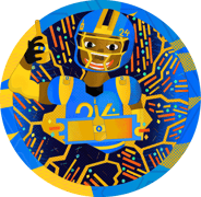 Tailored Logo Design - a football player with a helmet on a blue and yellow background