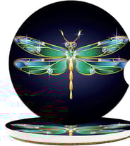 Jewel Dragonfly Car Coaster for Cup Holders Absorbent Ceramic Coaster with Cork Back Car Accessories