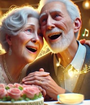 Pareja escuchan emocionados canción personalizada en la celebración de sus bodas de oro