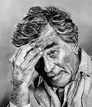 hyperrealistic drawing with peter folk alias Columbo