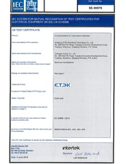Intertek certificate for ETEK Main Switch