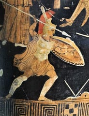 Ancient Greek polychromatic pottery painting (dating to c. 300 BC) of Achilles during the Trojan War
