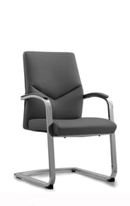 Mavis mid-back chair with sloped arms and chrome sled base, side view