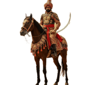a man in a turban riding a horse