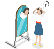 A person learning about themself from a mirror self