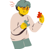 Woman struggling with Puzzle pieces