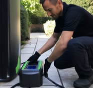 An ev charger installer at work finishing off an electric vehicle charger installation