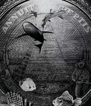 a graphite illustration of a civilization that has disappeared underwater, poster