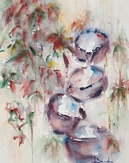 Peinture 4 vasques communiquantes telles une fontaine d'eau