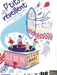 affiche illustrée représentant des enfants qui dansent sur un phonogramme d'où s'échappent des poissons et des notes de musiq