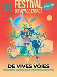Affiche du festival du voyage engagé de vives voies illustrée par une planète d'où sortent des plantes oiseau cinema micro