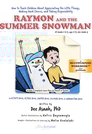 a boy in a yellow shirt and his snowman friend