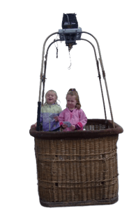 The twins in a hot air balloon gondola