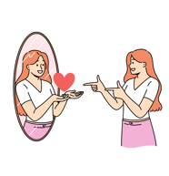 A woman loving herself in front of the mirror